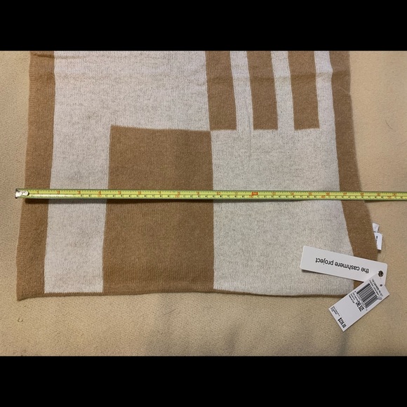 The Cashmere Project Double Knit Patterned Scarf, 100% Cashmere, tan & white - Picture 8 of 8
